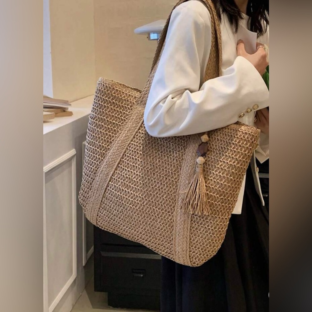 Elegant Tan Woven Tote Bag